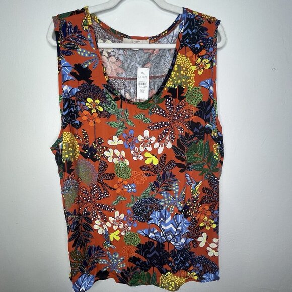 NWT Loft Women’sSleeveless Top SZ 24/26 Floral Hummingbird Boho Cottagecore - Picture 3 of 12